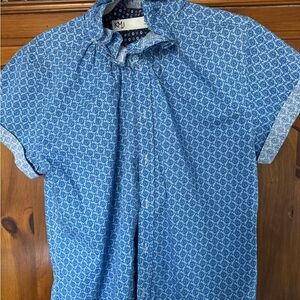 KJ Blue Short-Sleeve Printed Button-Down Shirt